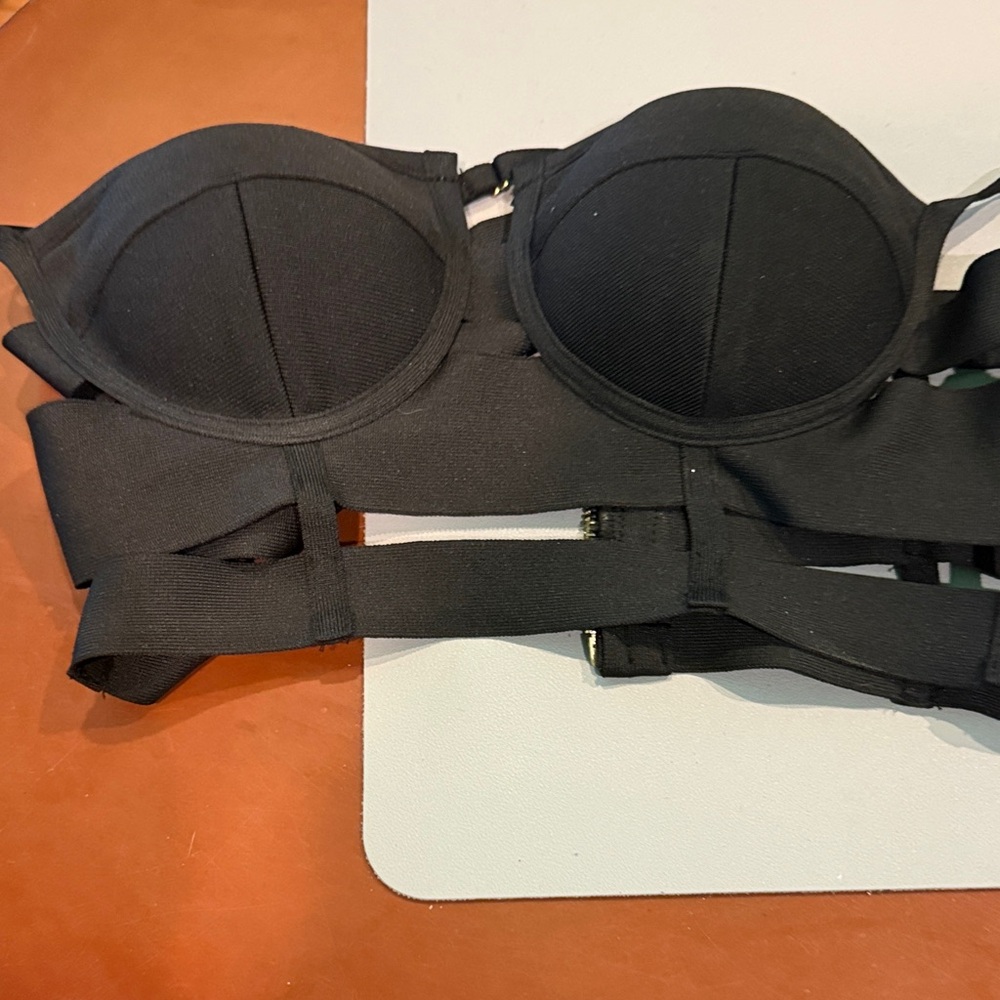 Black Strap Detail Bustier Bra -